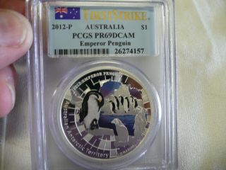 2012p Australia S$1 Emperor Penguin First Strike Pcgs Pf69 Dcam photo