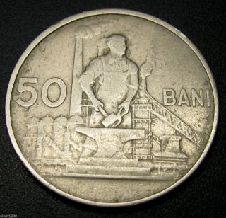 Romania Rpr 50 Bani 1955 Coin Km 86 Blacksmith Anvil (a7) photo