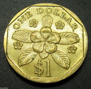 Singapore 1 Dollar Coin 1990 Km 54b Flower photo