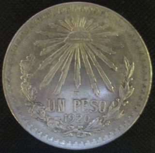 1920 Mexican Silver 1 Peso Silver Cap&ray Asw.  3856 Vg Very Low Mintage photo
