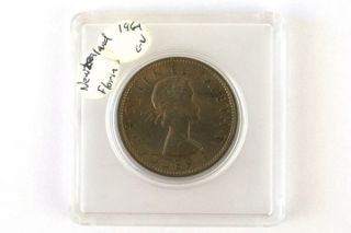 Zealand 1964 One Florin Coin Queen Elizabeth Ii photo