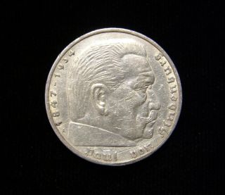 Germany 1936 - A 5 Reichsmark Coin.  900 Silver Hindenburg Issue photo
