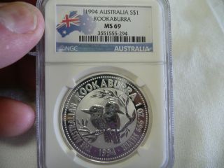1994 1oz Australia Silver Kookaburra Ms69 Ngc Country Label photo