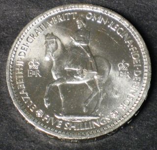 1953 Five Shilling Coronation Of Queen Elizabeth Ii Coin From The United Kingdom photo