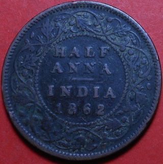 Great Britain.  India.  Half Anna 1862.  Queen Victoria photo