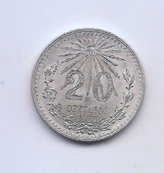 1937 Mexico Silver Twenty Centavos - - Bu Beauty photo