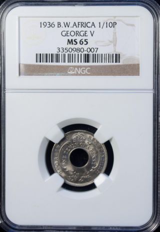 1936 British West Africa 1/10 Penny Ngc Ms 65 Unc Copper - Nickel photo
