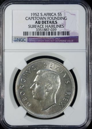 1952 South Africa 5 Shillings Ngc Au Details Silver Capetown Founding photo