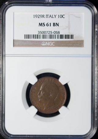 1929 R Italy 10 Centesimi Ngc Ms 61 Bn Unc Copper photo