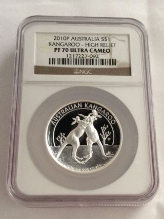 2010 - P Australia High Relief Kangaroo Silver Dollar Pf70 photo