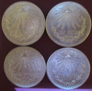 1920,  1923,  1932,  1934 Mexican Un Peso Silver 