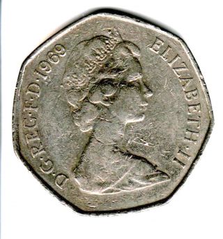 1969 Uk Great Britain Fifty 50 Pence Elizabeth Ii England English World Coin photo