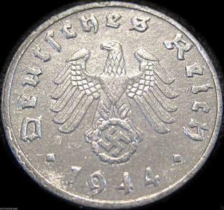 Germany German Third Reich 1944e Reichspfennig - Rare Nazi Ww2 Coin W/ Swastika photo