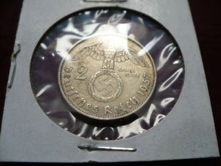 Rare Swastika 1937 - A Greman 2 Mark Silver Coin photo