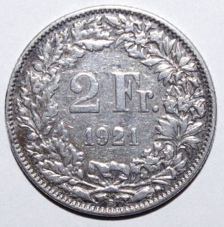 Switzerland 2 Francs,  1921 Silver Large Vintage Coin - We Combine Shipment photo