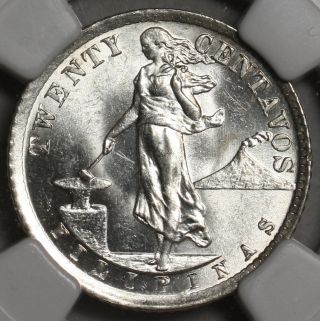 1941 Ngc Ms 64 Choice Bu Philippines Silver 20 Centavos Manila Coin photo