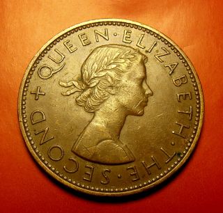 1956 Zealand Elizabeth Ii Au Lovely Large Copper Penny,  & photo