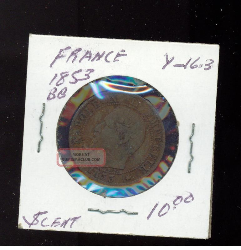 1853 Bb France 5 Centimes Coin Y 16.  3 Europe photo