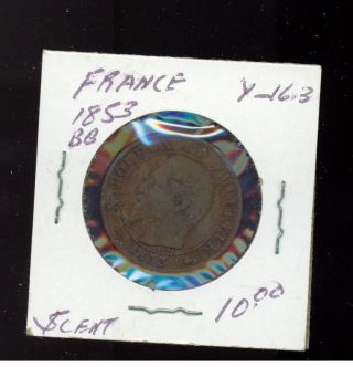 1853 Bb France 5 Centimes Coin Y 16.  3 photo