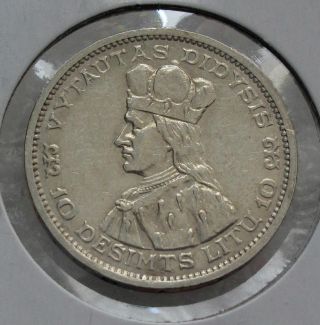 1936 Lithuania Silver Coin Litas,  10 Litu Lietuva.  Duke Vytautas photo