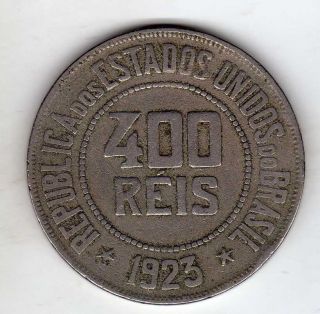 Brazil 400 Reis 1923,  Copper Nickel photo