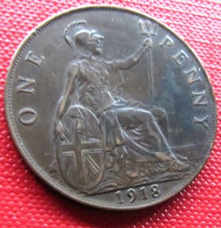 1918 English Penny,  Au photo