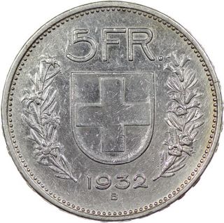 1932 B Switzerland 5 Franc Silver Coin photo