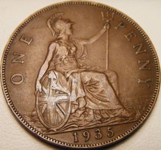 1935 Great Britain Penny - Xf - Km 838 - Bronze - Usa - George V photo