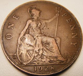 1928 Great Britain Penny - Xf - Km 838 - Bronze - Usa - George V photo