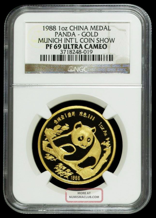 1988 Panda Ngc Pf69 Uc Munich Coin Fair China Gold 1oz Proof Medal Rare (pop 17) China photo