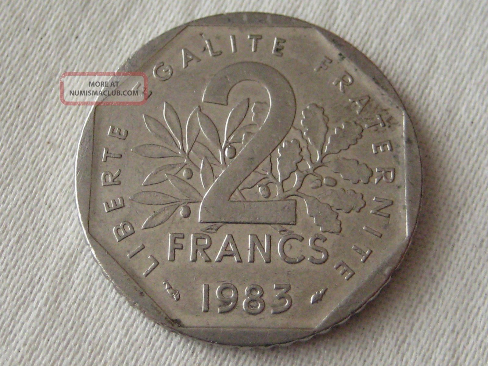 1983 France 2 Francs World Coin,  Nickel,  Seed Sower,  D.  Apres,  O.  Roty Europe photo