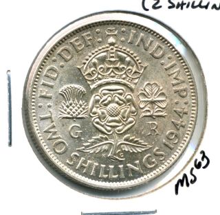 1944 G.  Britain Florin (2 Shillings) Silver photo