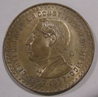 1857 - 1957 Mexico 1 Peso Silver Coin - 307 photo