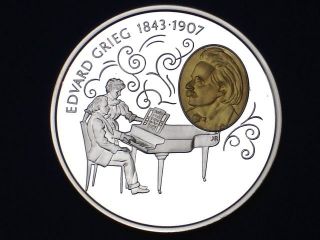 Norway Composer Edvard Grieg - Gold Plated Silver Medal - photo