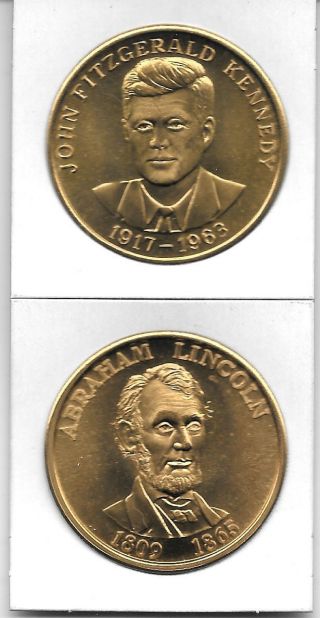 Abraham Lincoln & John F.  Kennedy - A Bronze 39 Mm Memorial Commemorative Coin photo