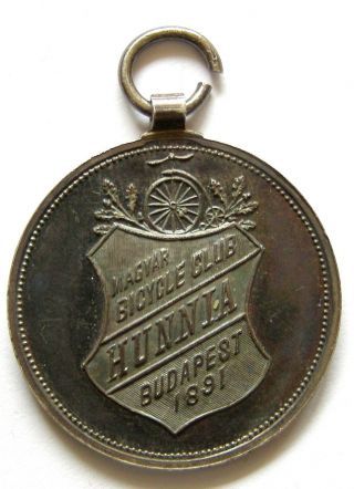 A404 Hungary 1891 Bicycle Bike Club Hunnia Budapest Silver Medal photo