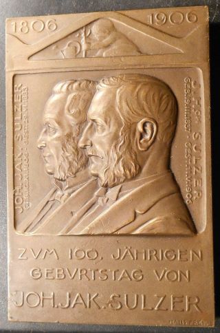 Xrare 1906 Swiss Johann Sulzer 100th Bronze Art Nouveau Medal,  Hans Frei photo