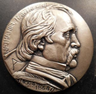 1975 Nyu Hof Nathaniel Hawthorne Pure Silver Medal By Michael Lantz Maco Mib photo