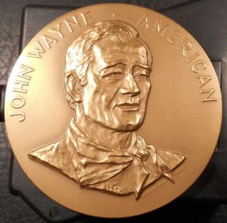 Huge 3 In Us John Wayne American Bronze Medal By Frank Gasparro Mib photo