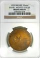 1932 Ngc D.  Webster Medal 150th Birth Anniv Franklin Nh Ms64 Bronze Uncirculated Exonumia photo 1