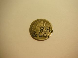 Silver Us 1856 Seated Quarter Counter Stamped R.  H.  And Co.  Trade Token On Coin. . photo