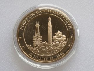 First U.  S.  Earth Satellite Proof Bronze Medal Franklin A8423 photo