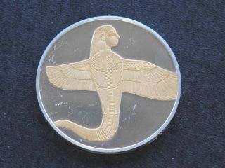 Human - Headed Winged Cobra Gold On Silver Medal A3533 photo