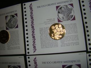 24k Gold On Sterling 100 Masterpieces Sunflowers Medal photo