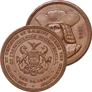 1882 Pennsylvania Bi - Centennial Celebration Us Medal Coin Token Unc photo