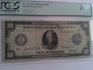 10$ Dollars 1914 Large Size Philadelphia F15 Pcgs Scarce 709a photo