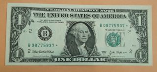 Unc Rare $1 Star Note 2003 A District B 2 York Uncirculated One Dollar Bill photo