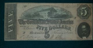 $5 1861 Confederate States Of America Ef 40 T - 69 S/n 63620 photo