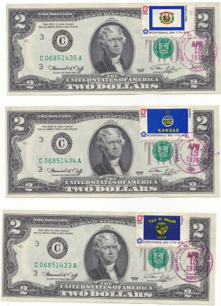 6 - 1976 $2 Two Dollar W/ First Day Issue & Postmarked April 13,  1976 Rare photo