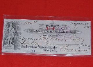 1895 First National Bank Cooperstown,  Ny Cancelled Check photo